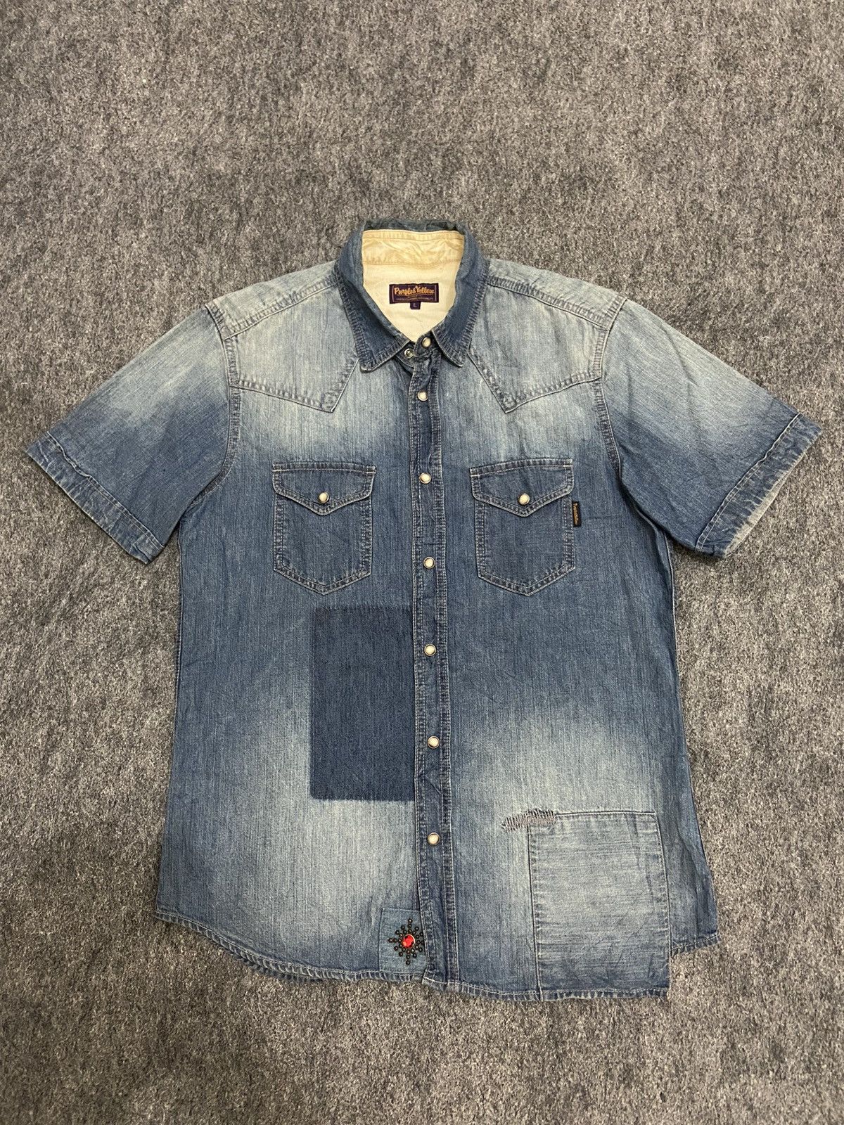 Japanese Brand × Vintage Vintage denim shirt purple & yellow like kapital Size US L / EU 52-54 / 3 - 1 Thumbnail