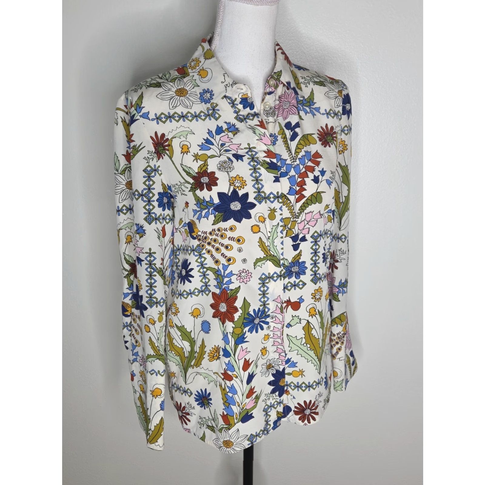Tory Burch Tory Burch Blouse Shirt Silk Button Down Floral XS White Ivory Size XS / US 0-2 / IT 36-38 - 4 Thumbnail