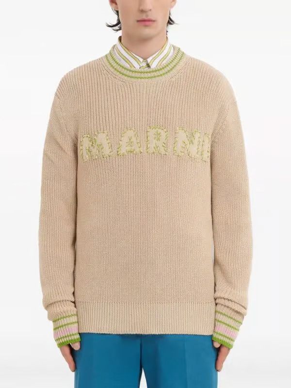 Marni oc11z0525 Logo-Embroidery Cotton Jumper in Beige Size US M / EU 48-50 / 2 - 2 Thumbnail
