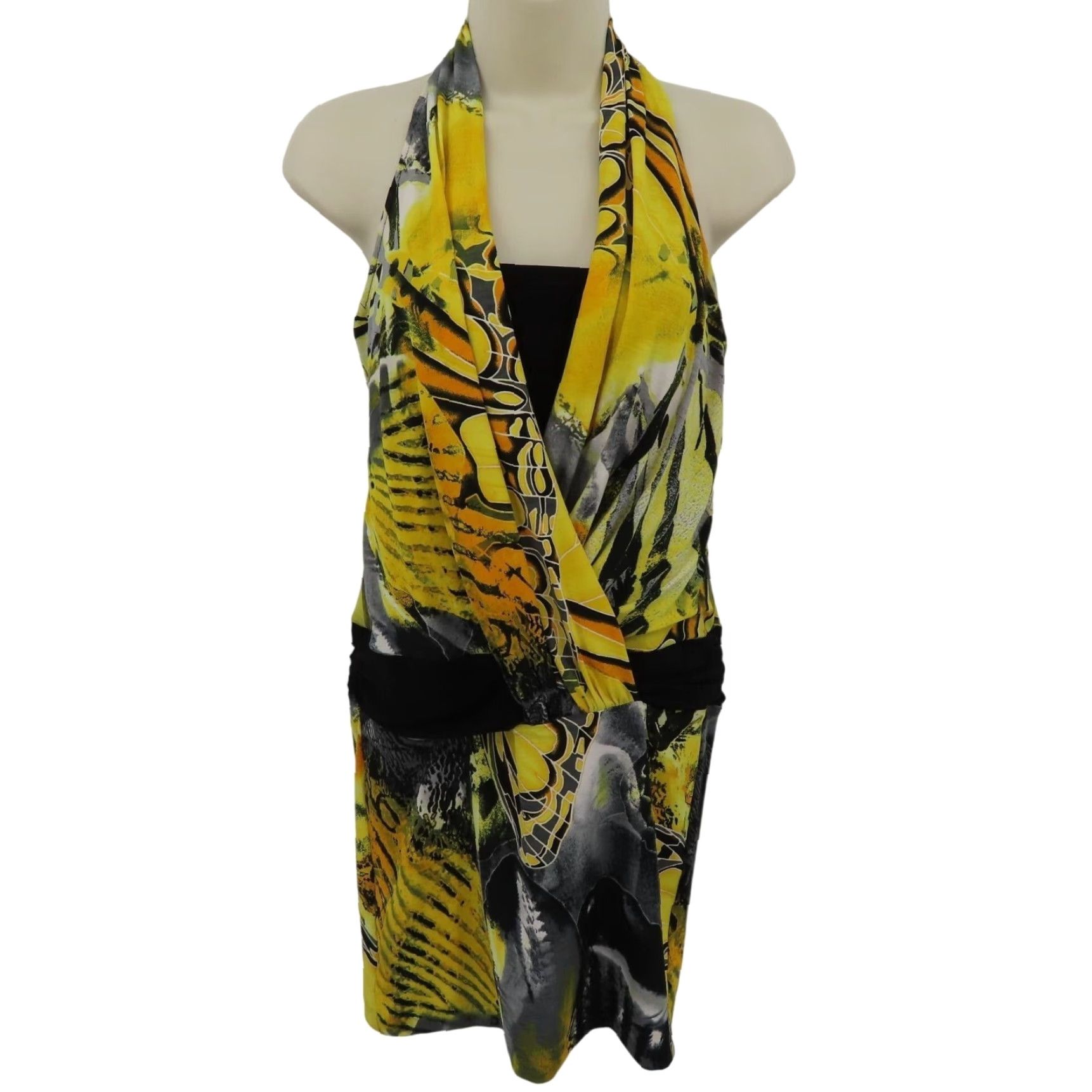 Vintage VINTAGE Cache Women S Yellow Black Butterfly Wing Print Halter Dress Sleeveless Short Dress 00s 2000s Women’s Style Tank Dress Boys? Wait Size S / US 4 / IT 40 - 2 Thumbnail