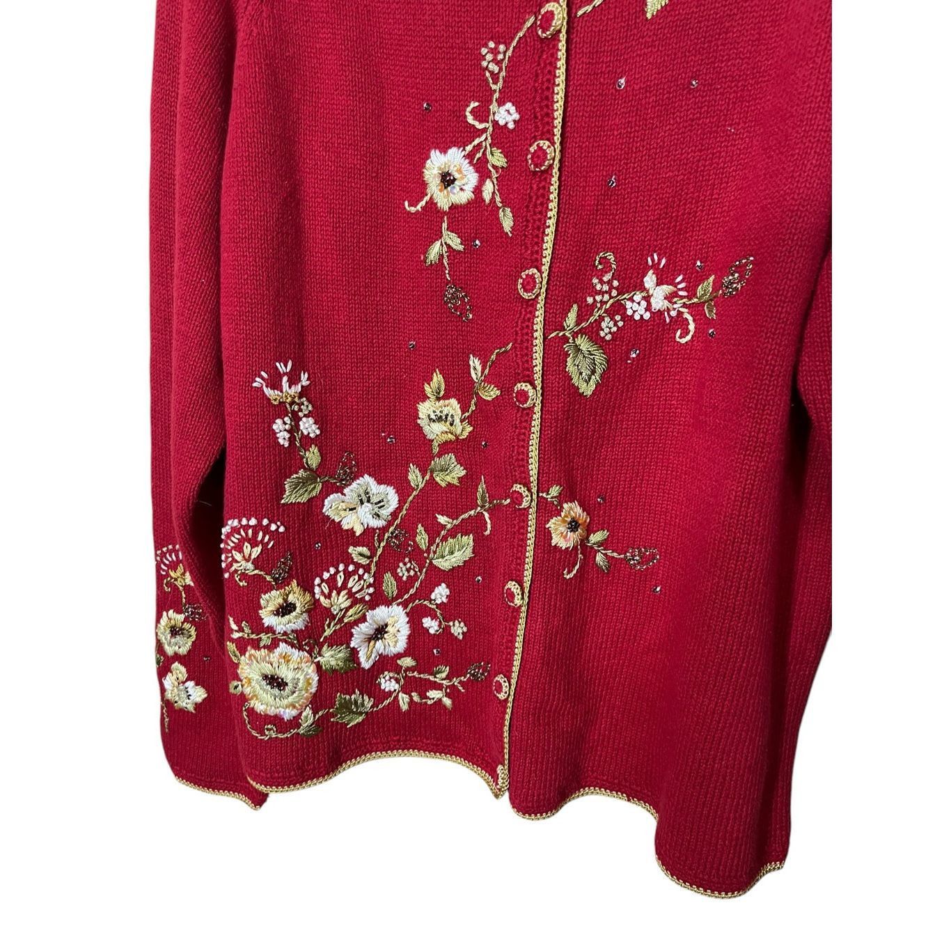 Other Vintage Heirloom Collectibles Red Embroidered Cardigan Sweater Size S Size S / US 4 / IT 40 - 3 Thumbnail