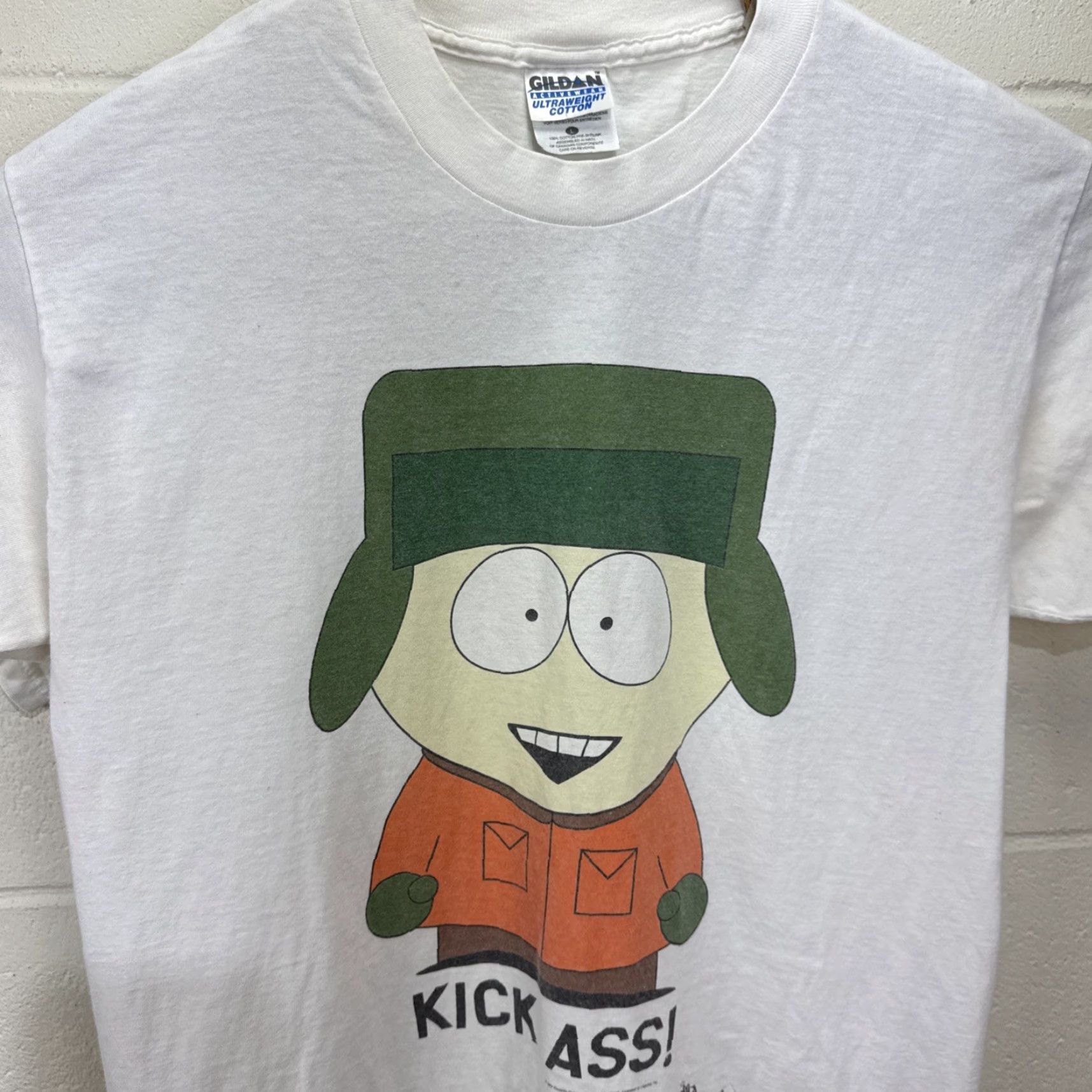Vintage VINTAGE South Park T-Shirt Kyle Kick Ass Graphic Tee White Large 1990s Comedy Central Unisex Size US L / EU 52-54 / 3 - 7 Thumbnail