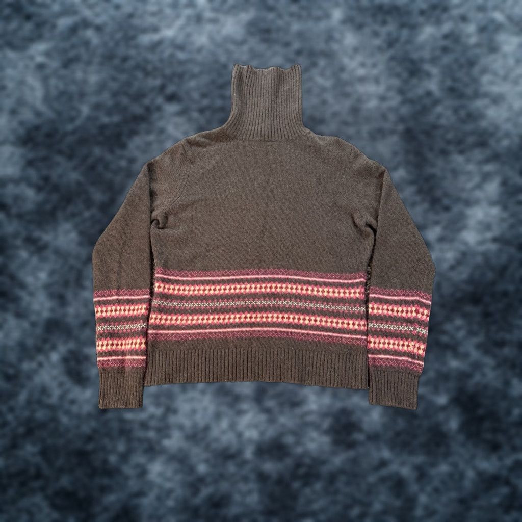 Ann Taylor VINTAGE Ann Taylor Sweater Turtleneck Long Sleeve Angora Fair Isle 90s Womens Petite Medium Brown Pullover Size M / US 6-8 / IT 42-44 - 1 Thumbnail