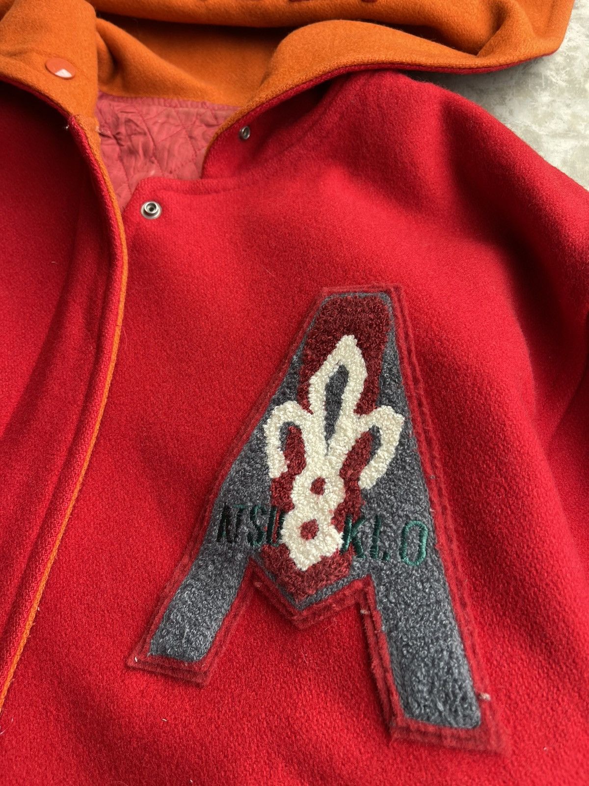 Japanese Brand × Vintage Lolita Designer Atsuki Onishi Split hood Wool Varsity Jacket Size S / US 4 / IT 40 - 7 Thumbnail
