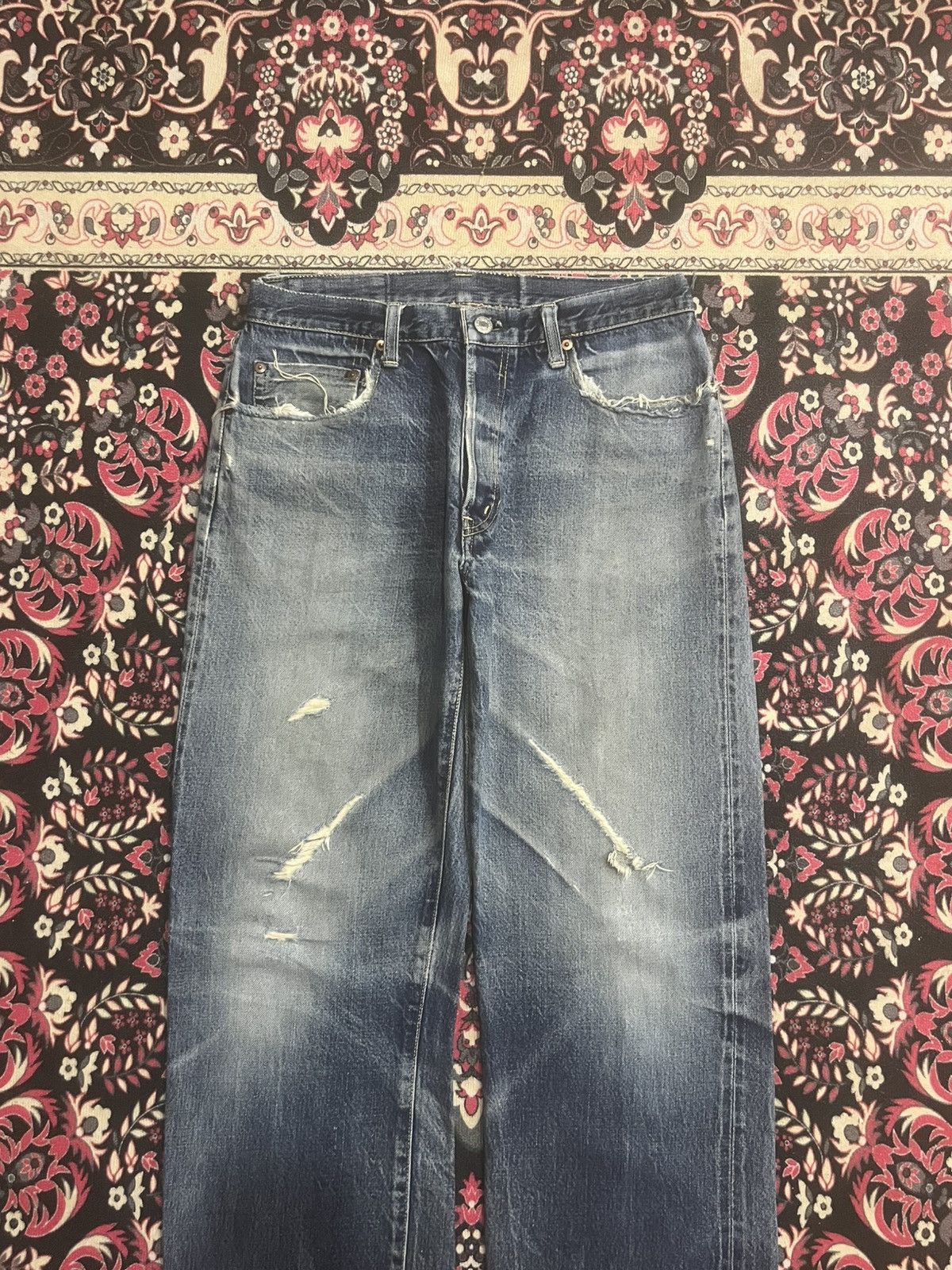 Okura Japan Okura 5 Blue Faded Washed Distressed Selvedge Jeans Size US 31 - 4 Thumbnail
