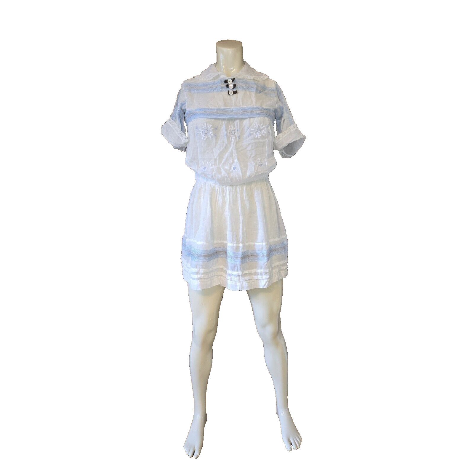 Other Antique Victorian Edwardian Embroidered Stripe Sailor Dress Size S / US 4 / IT 40 - 1 Thumbnail