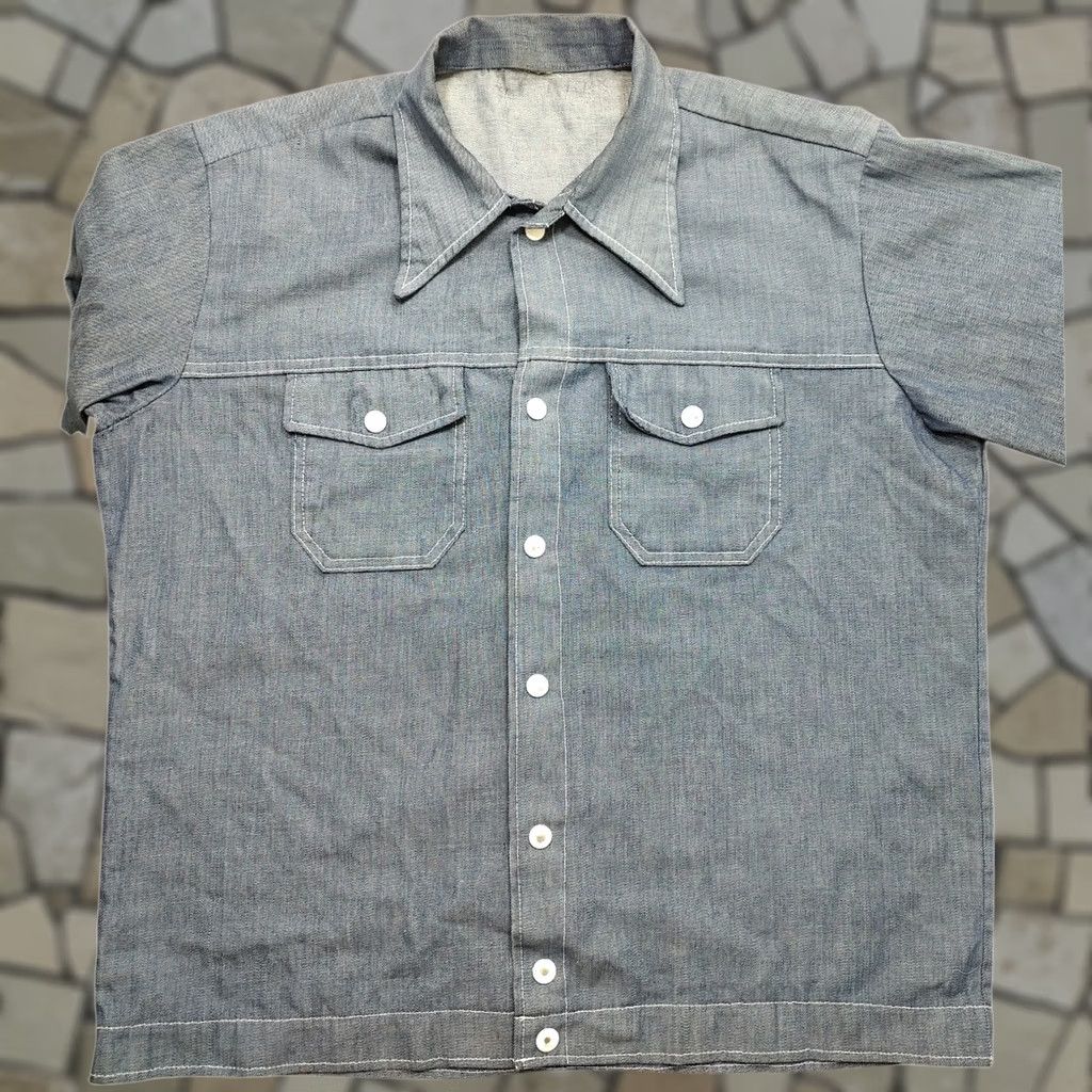 Denime VINTAGE Denim Chore Jacket XL Men Mid-Length Snap Button Military Style Workwear USA 80s Blue Size US XL / EU 56 / 4 - 1 Thumbnail