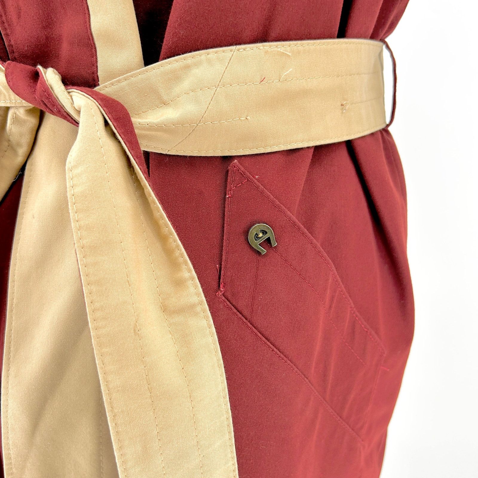 Etienne Aigner Vintage 80s Tan Maroon Reversible Belted Trench Coat Size M / US 6-8 / IT 42-44 - 9 Thumbnail