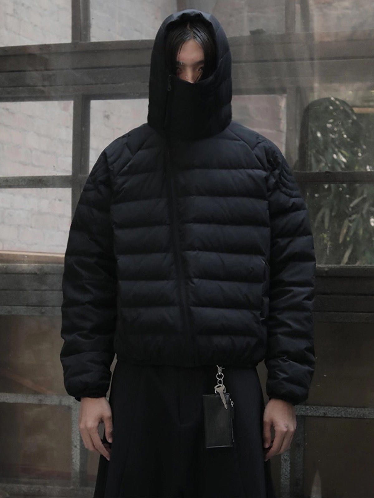 Japanese Brand Black Puffer Jacket, Quilted Men's Outerwear Size US M / EU 48-50 / 2 - 1 Thumbnail