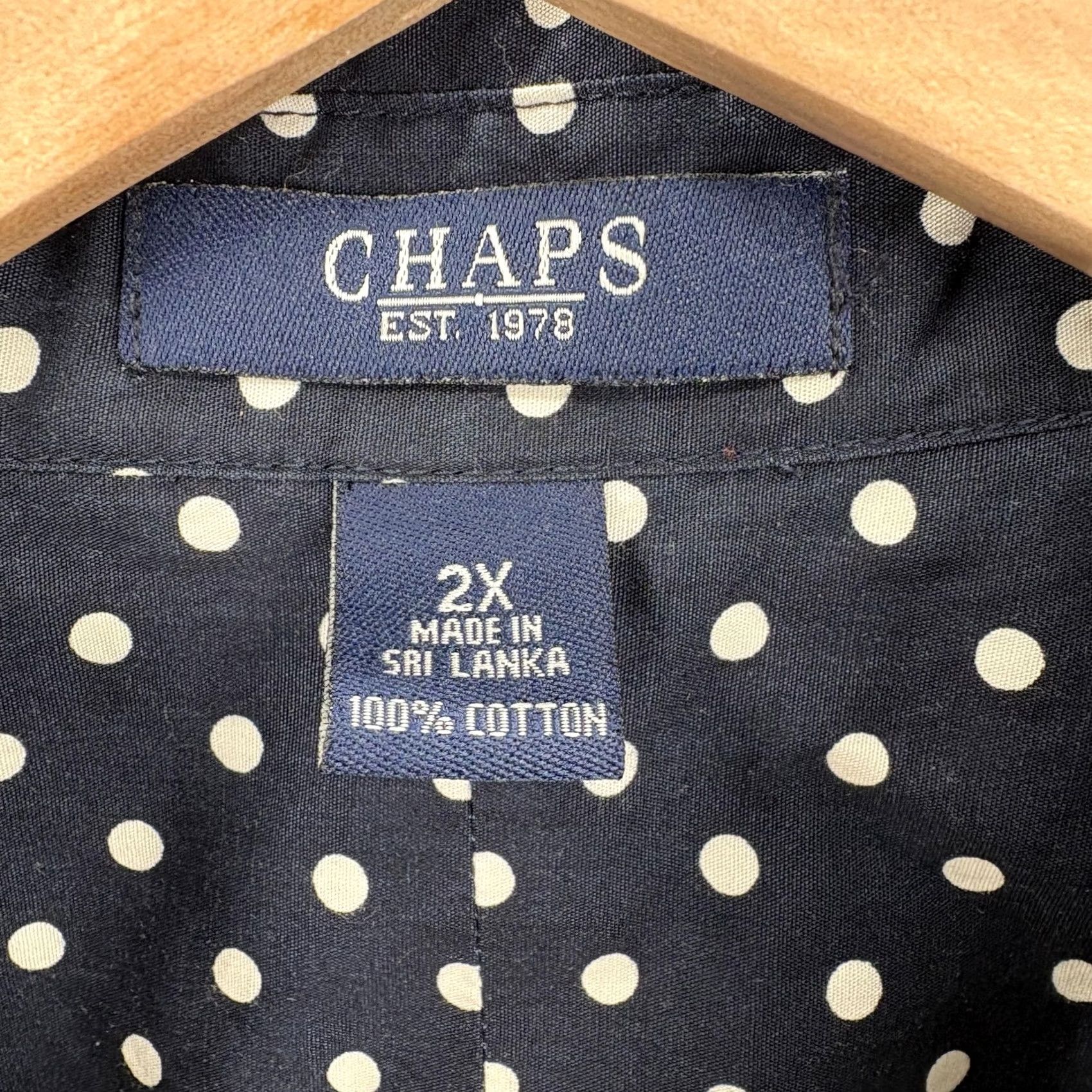 Chaps Chaps Shirt Womens 2X Navy White Polka Dot Button Front Long Sleeve Cotton Size XXL / US 16-18 / IT 52-54 - 4 Thumbnail