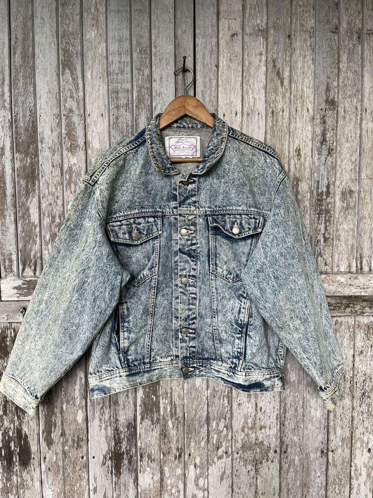 Designer Bell Scott Acid Wash Denim Jacket - Vintage 80s/90s Size US L / EU 52-54 / 3 - 1 Thumbnail