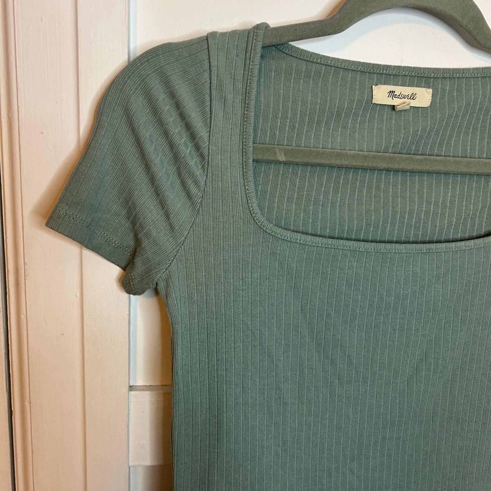 Madewell Madewell Teal Ribbed Square Neck Cropped Tee Size XXS / US 00 / IT 34 - 6 Thumbnail