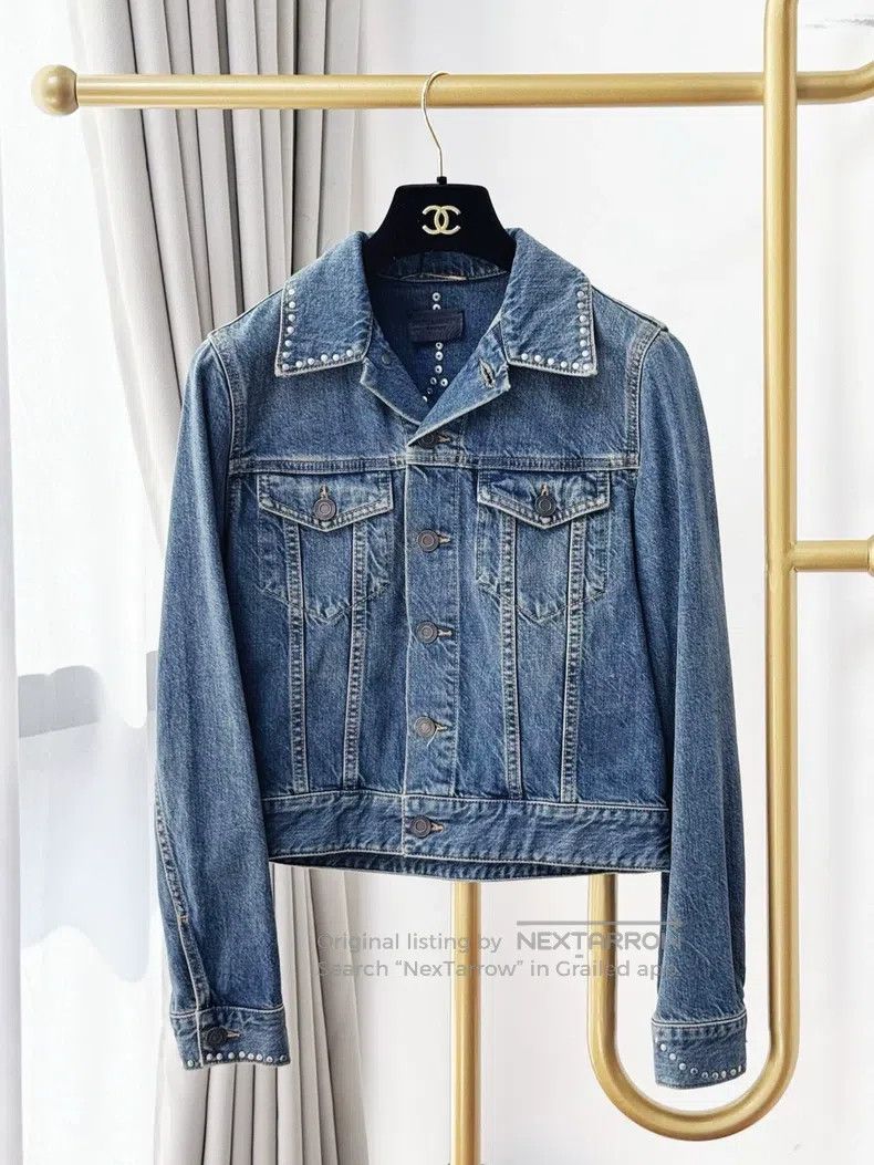 Saint Laurent Paris Long Sleeve Short Quilted Denim Jacket