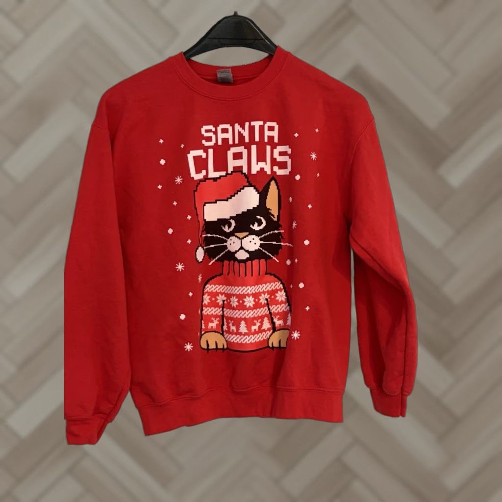 Jerzees JERZEES Santa Claws Sweatshirt Women's Red Pullover Cat Christmas Crew Neck Long Sleeve Modern Classic Fit M Sweatshirt Size M / US 6-8 / IT 42-44 - 1 Thumbnail