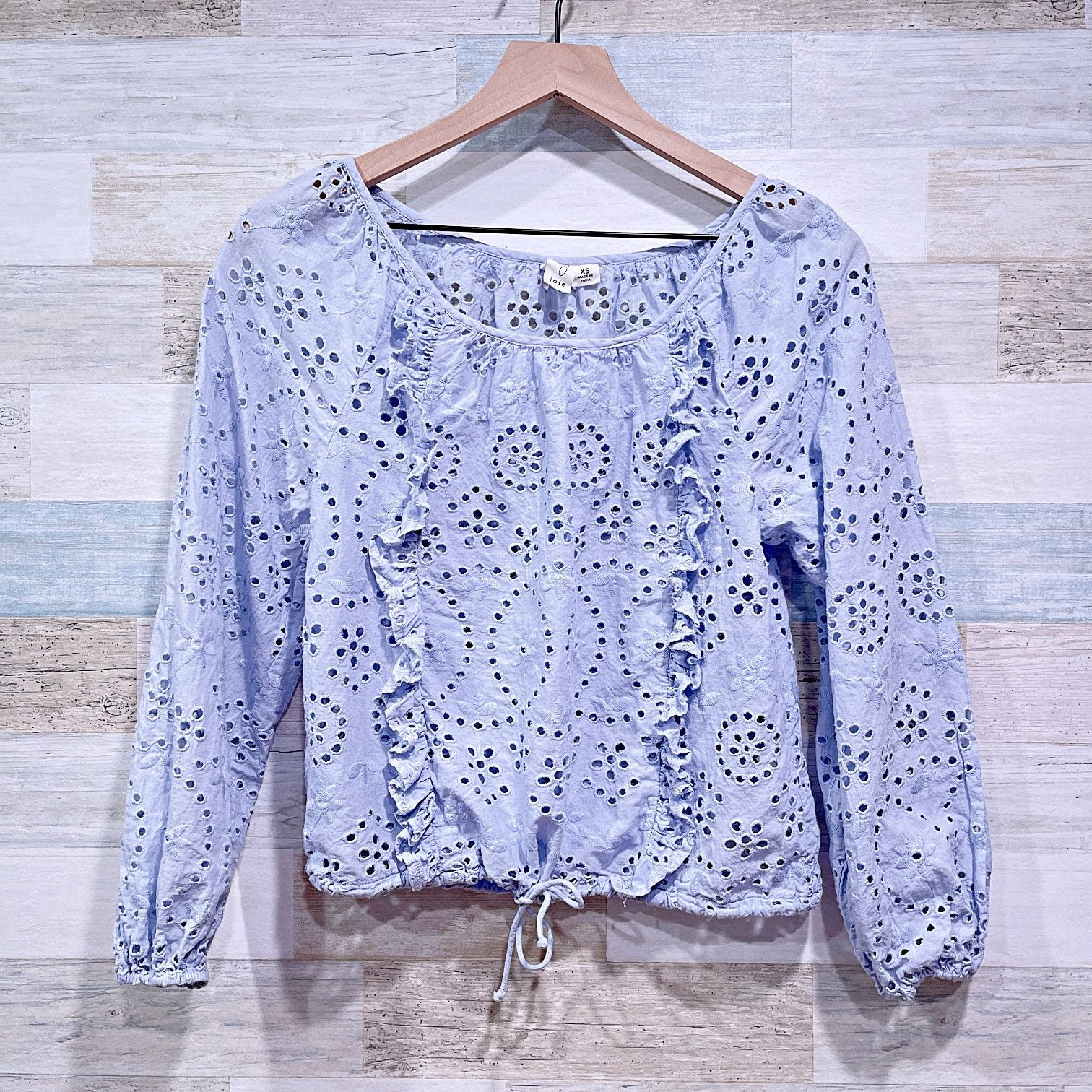 Other JOIE Ruffle Embroidered Drawstring Hem Blouse Blue Womens XS Size XS / US 0-2 / IT 36-38 - 2 Thumbnail