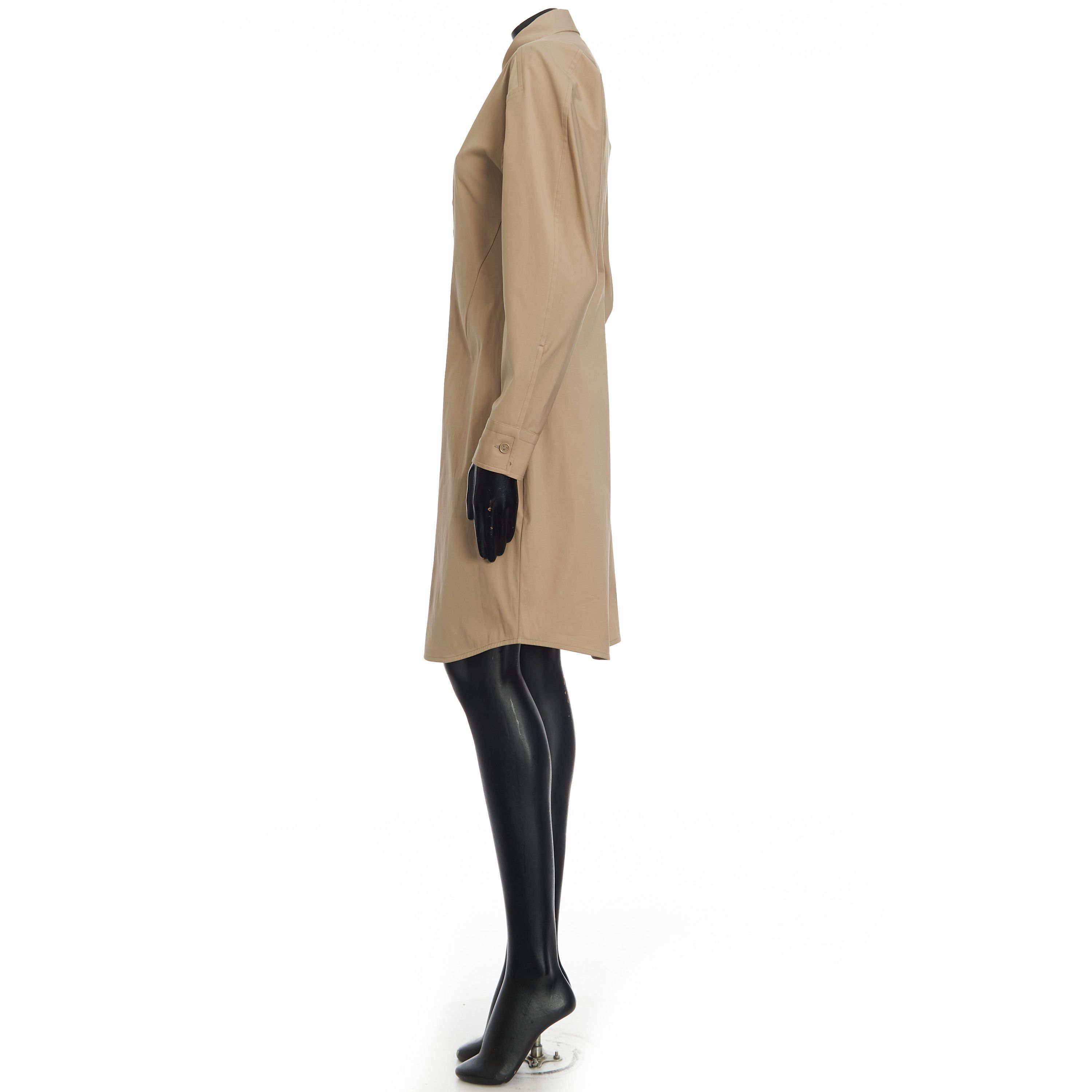 Bottega Veneta Long Sleeve Compact Stretch Poplin Dress In Khaki Size S / US 4 / IT 40 - 3 Thumbnail
