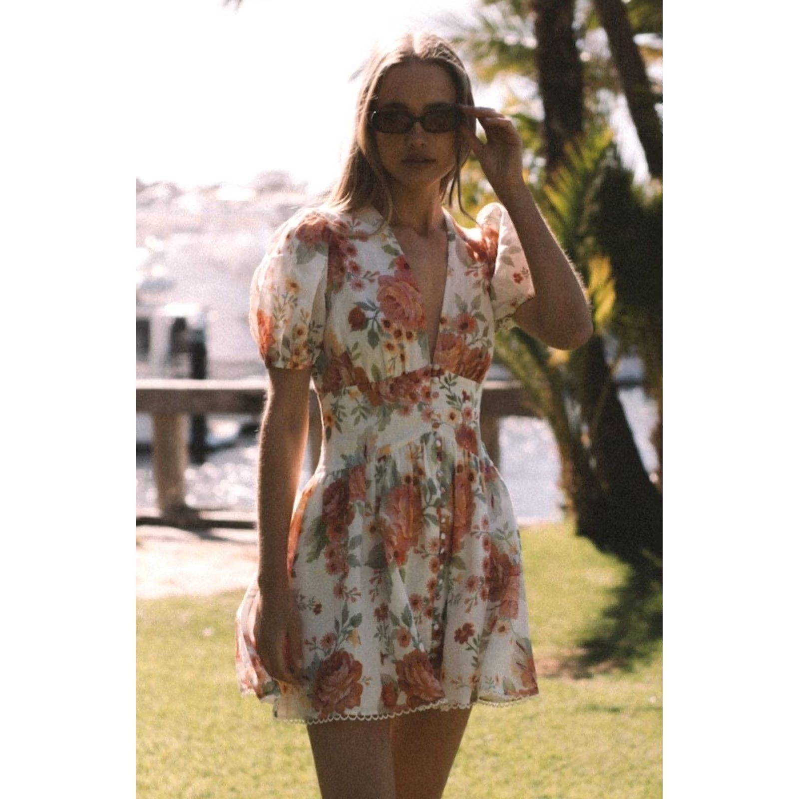 Vintage VINTAGE SOFIA The Label Sienna Short Sleeve Mini Dress Sunset Floral Women's US 4-6 New Size 32" / US 10 / IT 46 - 2 Thumbnail