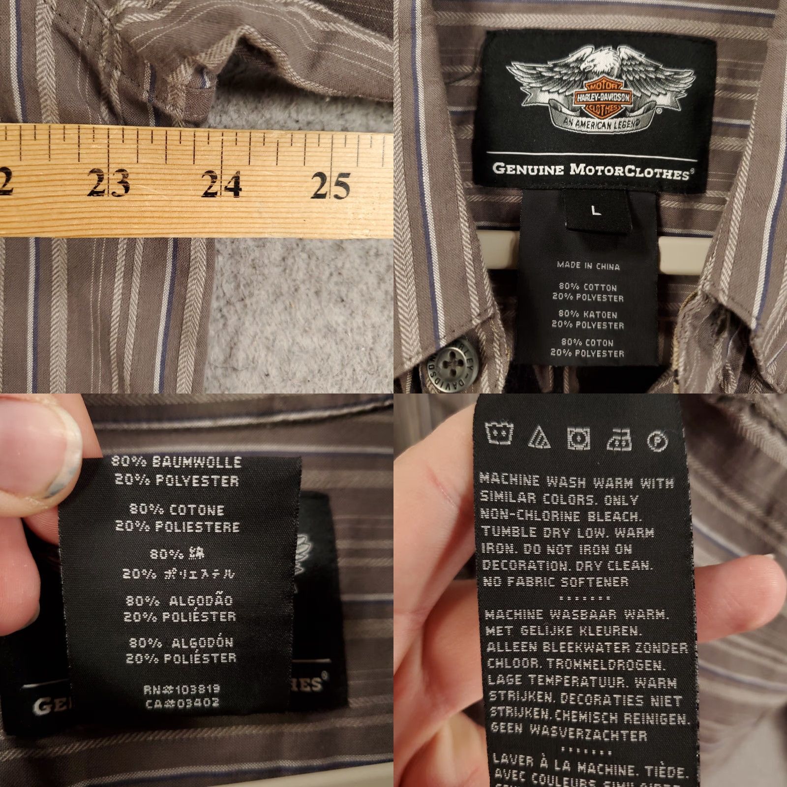 Harley Davidson Harley-Davidson Shirt Mens L Gray Striped Button-Up Embroidered Cotton Long Sleeve USA Size US L / EU 52-54 / 3 - 8 Thumbnail