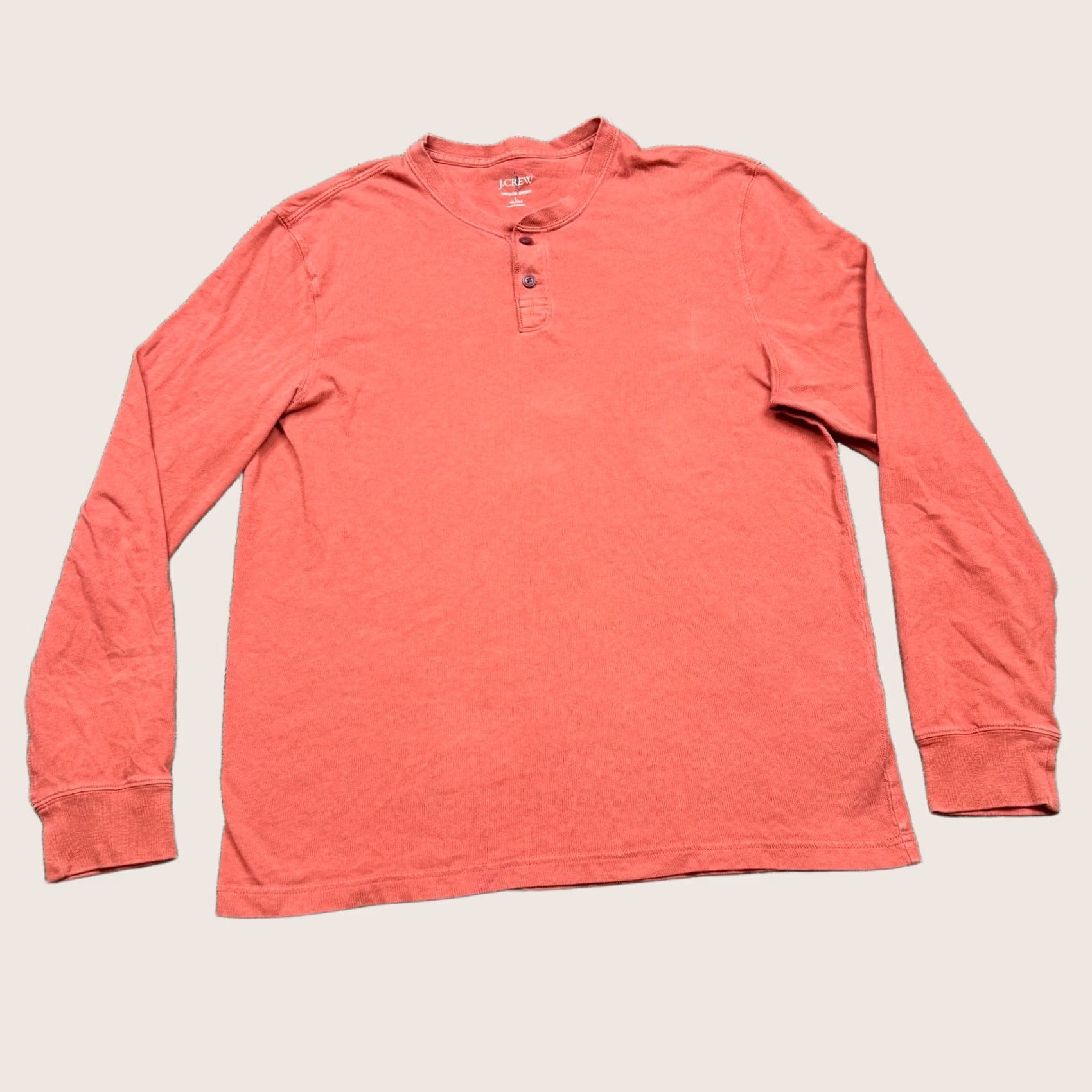 J.Crew VINTAGE J.CREW Shirt Mens L Orange Henley Long Sleeve Jersey Relaxed Fit Size US L / EU 52-54 / 3 - 1 Thumbnail