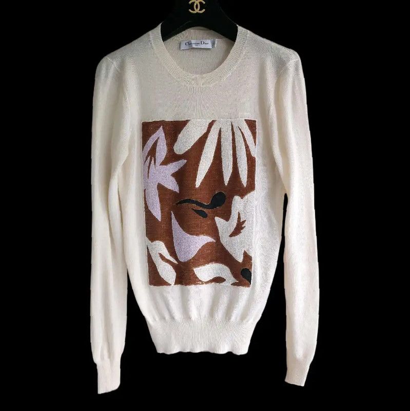Dior Women's Wool Floral Print Pullover Sweater 0089