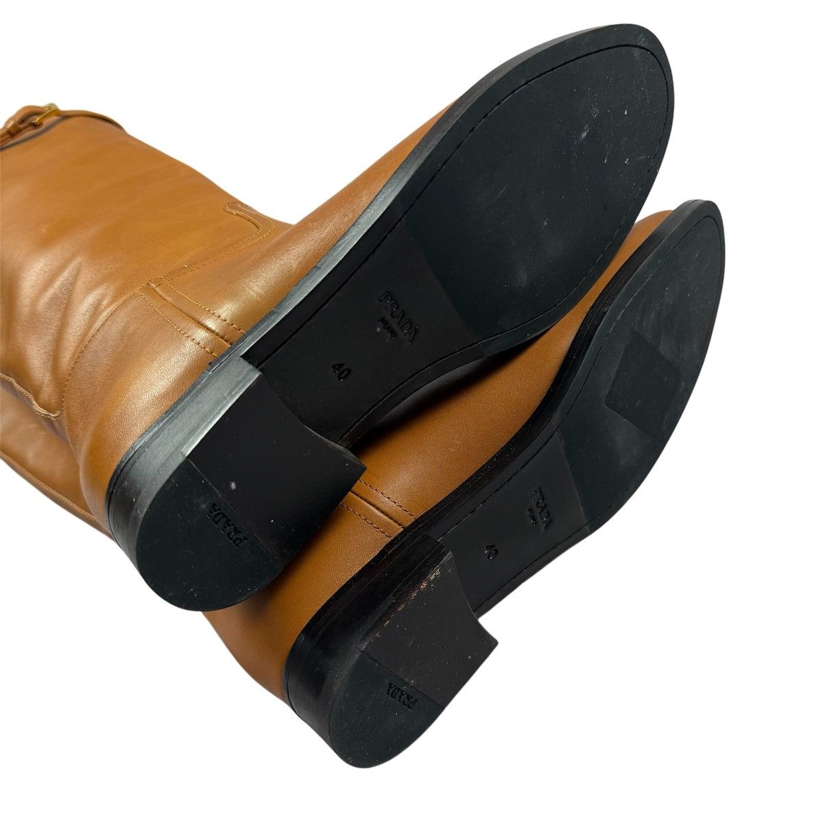 Prada PRADA Camel Leather Logo Belted Knee-High Riding Boots Size US 9 / IT 39 - 7 Thumbnail