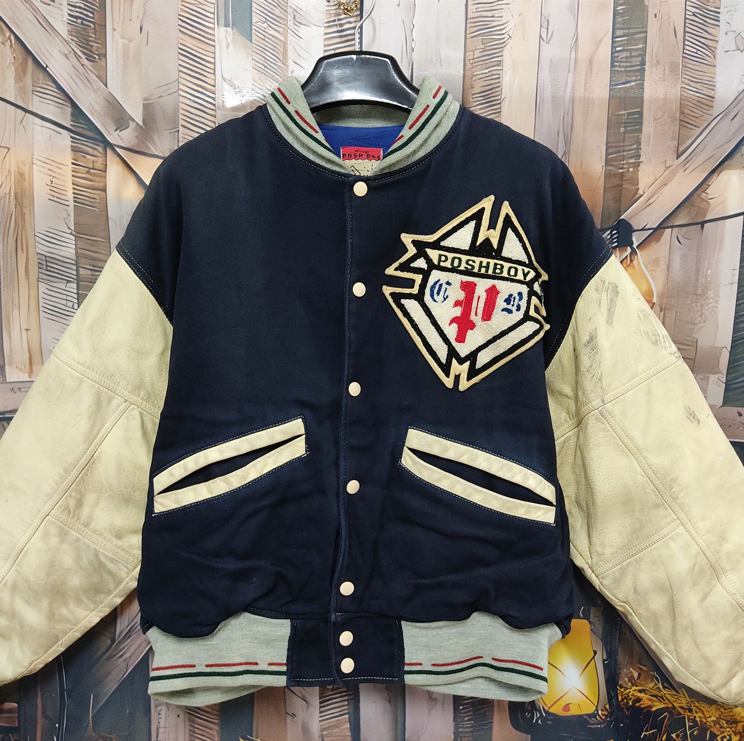 Japanese Brand Vintage THE POSH BOY Leather Sleeve Patched Varsity Jacket Size US XL / EU 56 / 4 - 4 Thumbnail