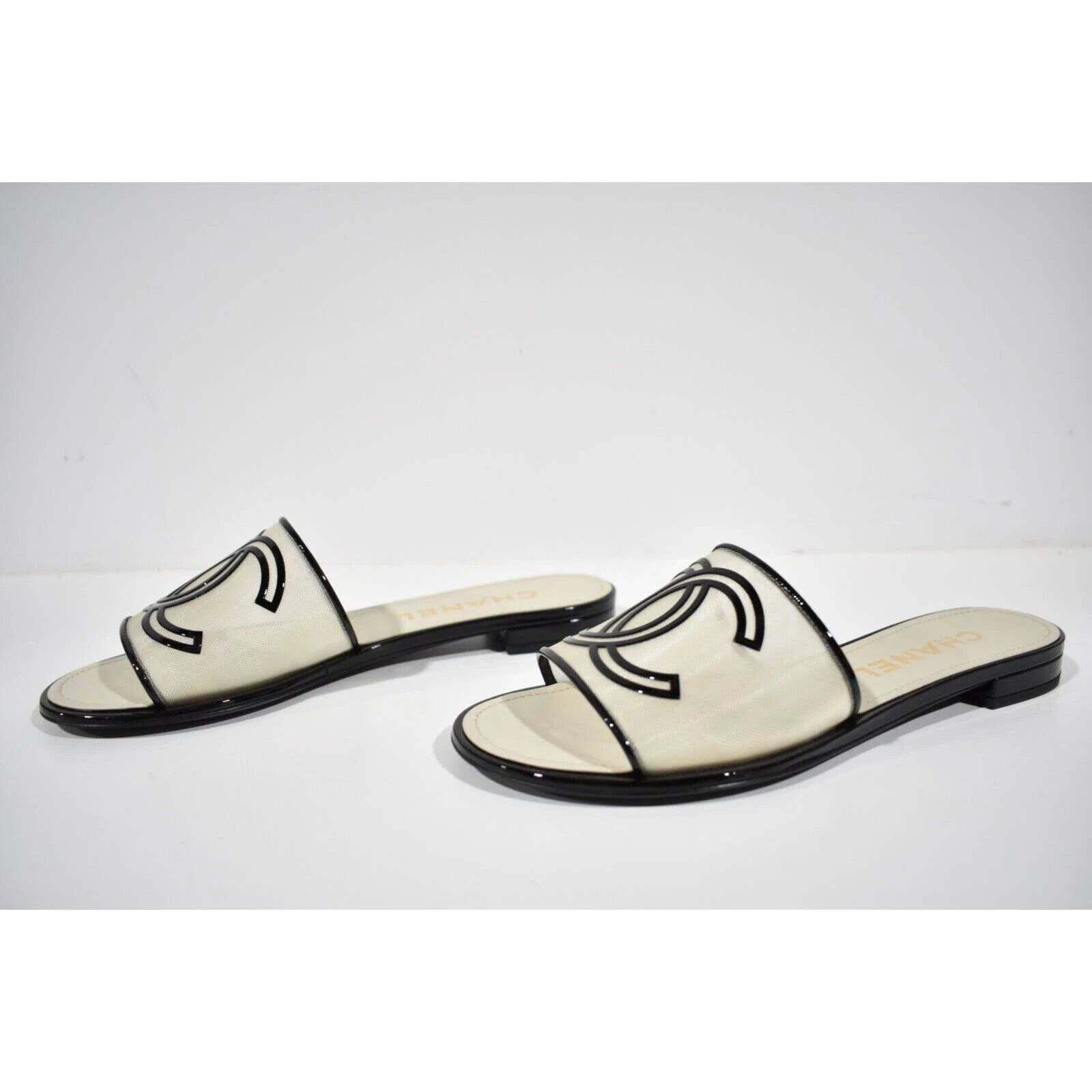 Chanel Chanel 21S Black Beige Mesh Patent CC Logo Slide Sandal Size US 7.5 / IT 37.5 - 8 Thumbnail