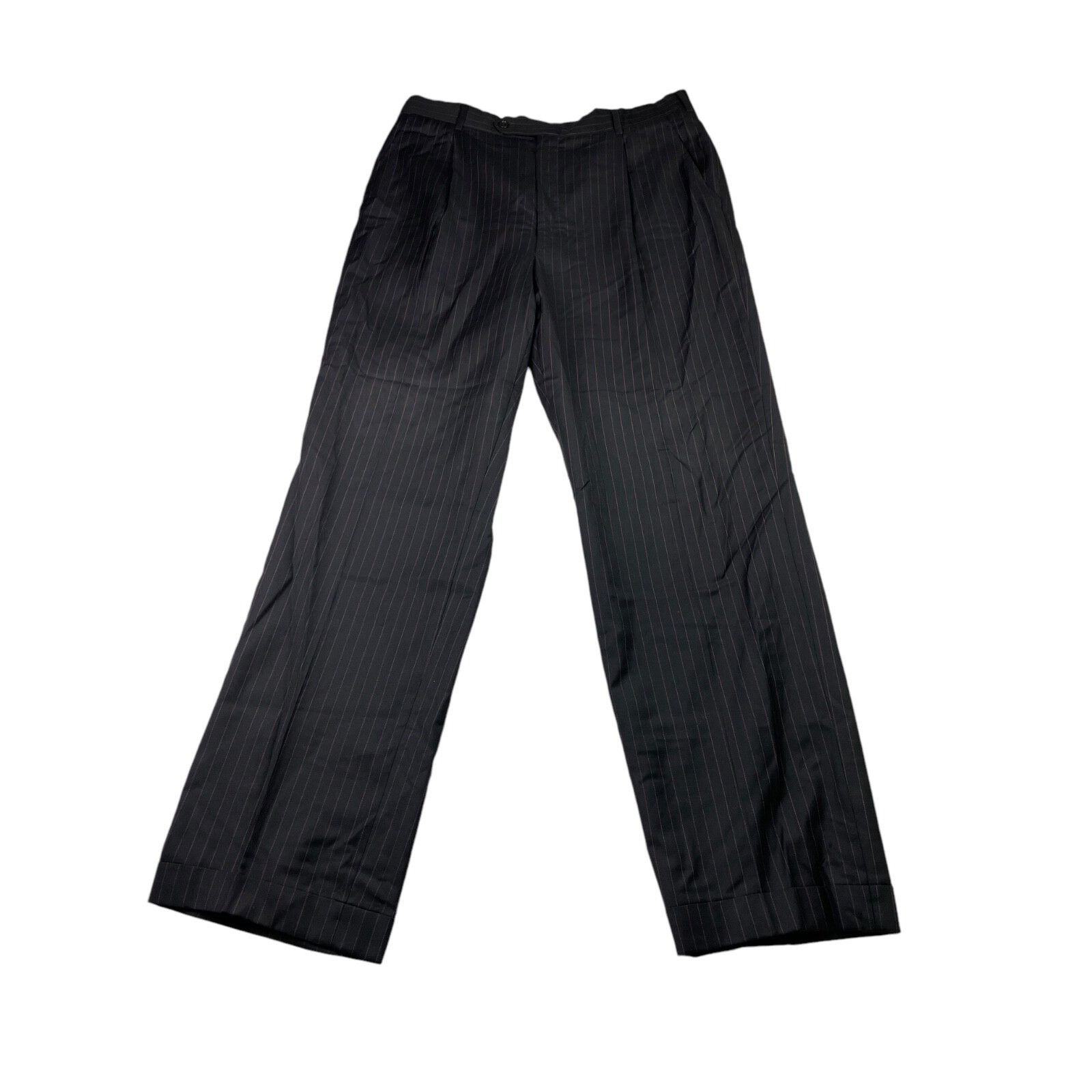 Belvest Belvest Men's 100% Wool 3-Button Suit Black/Pink Stripe • It Size 40S - 14 Thumbnail