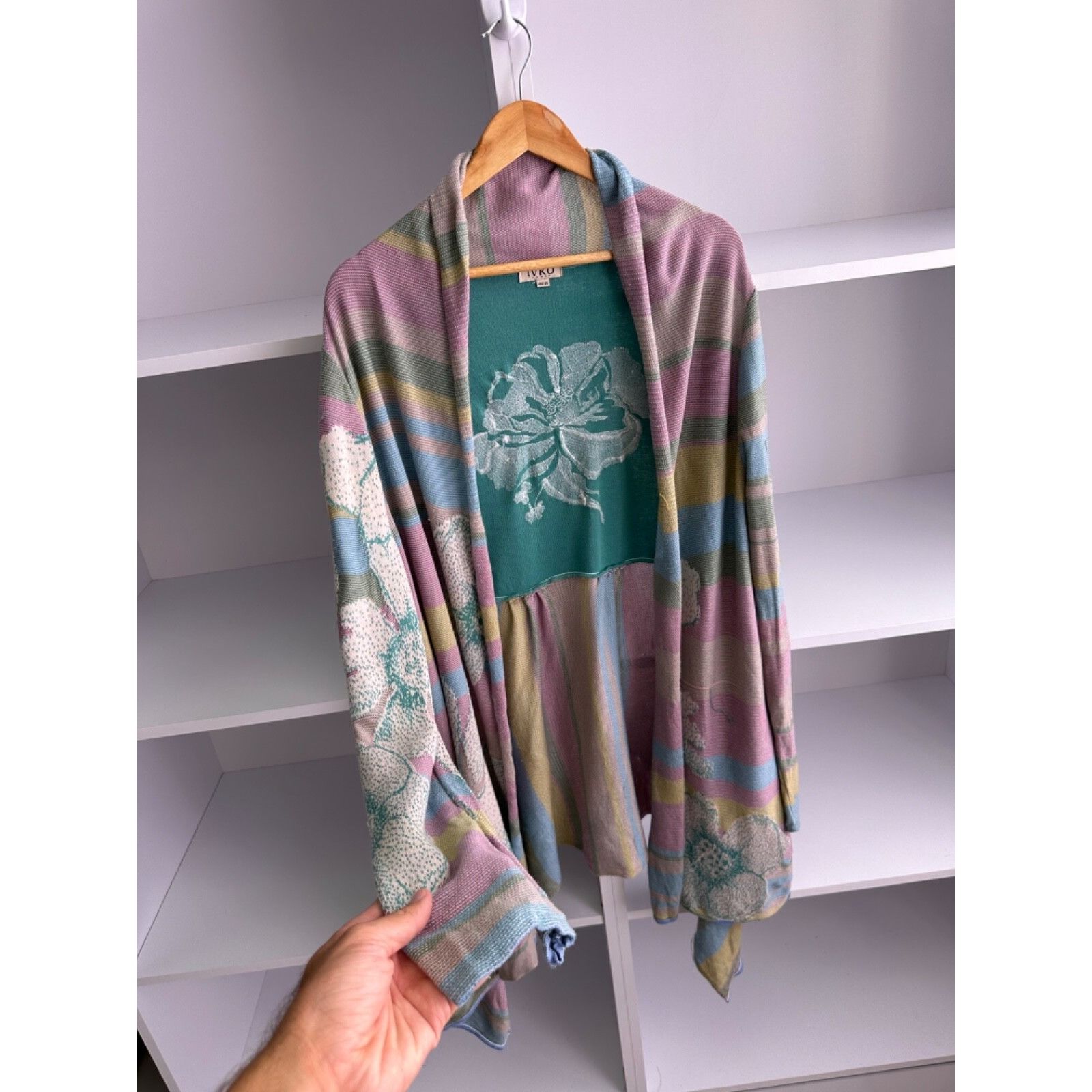 Vintage VTG Ivko Sebian Long Wrapover Cardigan Floral Pattern Print Size L / US 10 / IT 46 - 5 Thumbnail