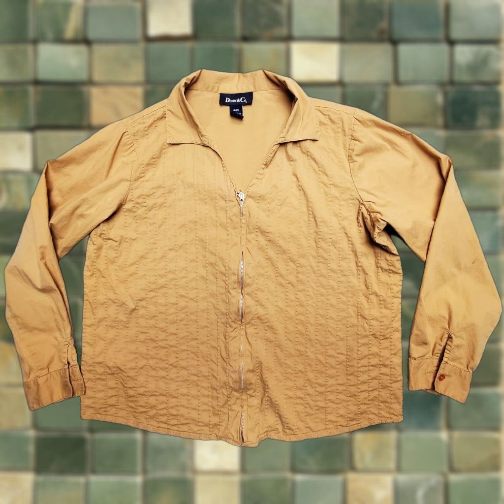 Denim & Co. Denim & Co Womens Top L Tan Cotton Blend Stretch Long Sleeve Full Zip Casual Size L / US 10 / IT 46 - 1 Thumbnail