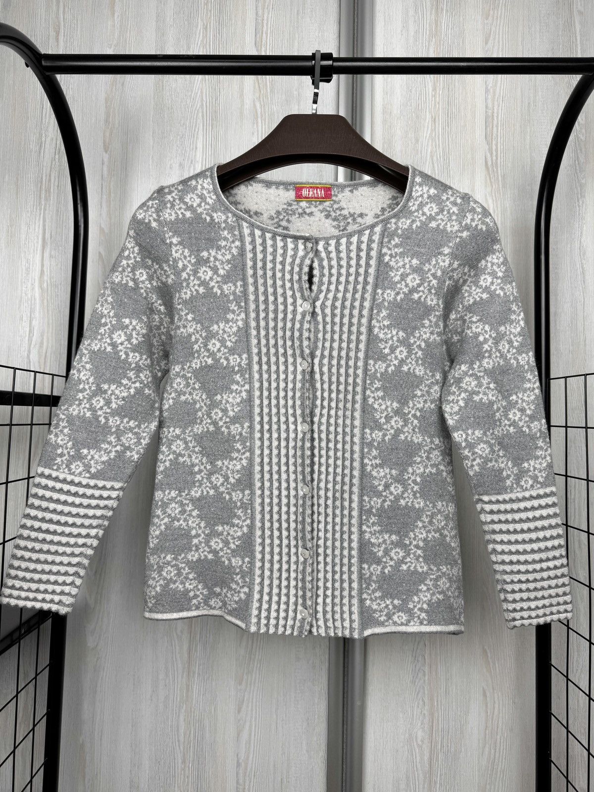 Other OLEANA NORWAY Gray Floral Silk Wool Knit Cardigan Sweater Size XS / US 0-2 / IT 36-38 - 2 Thumbnail
