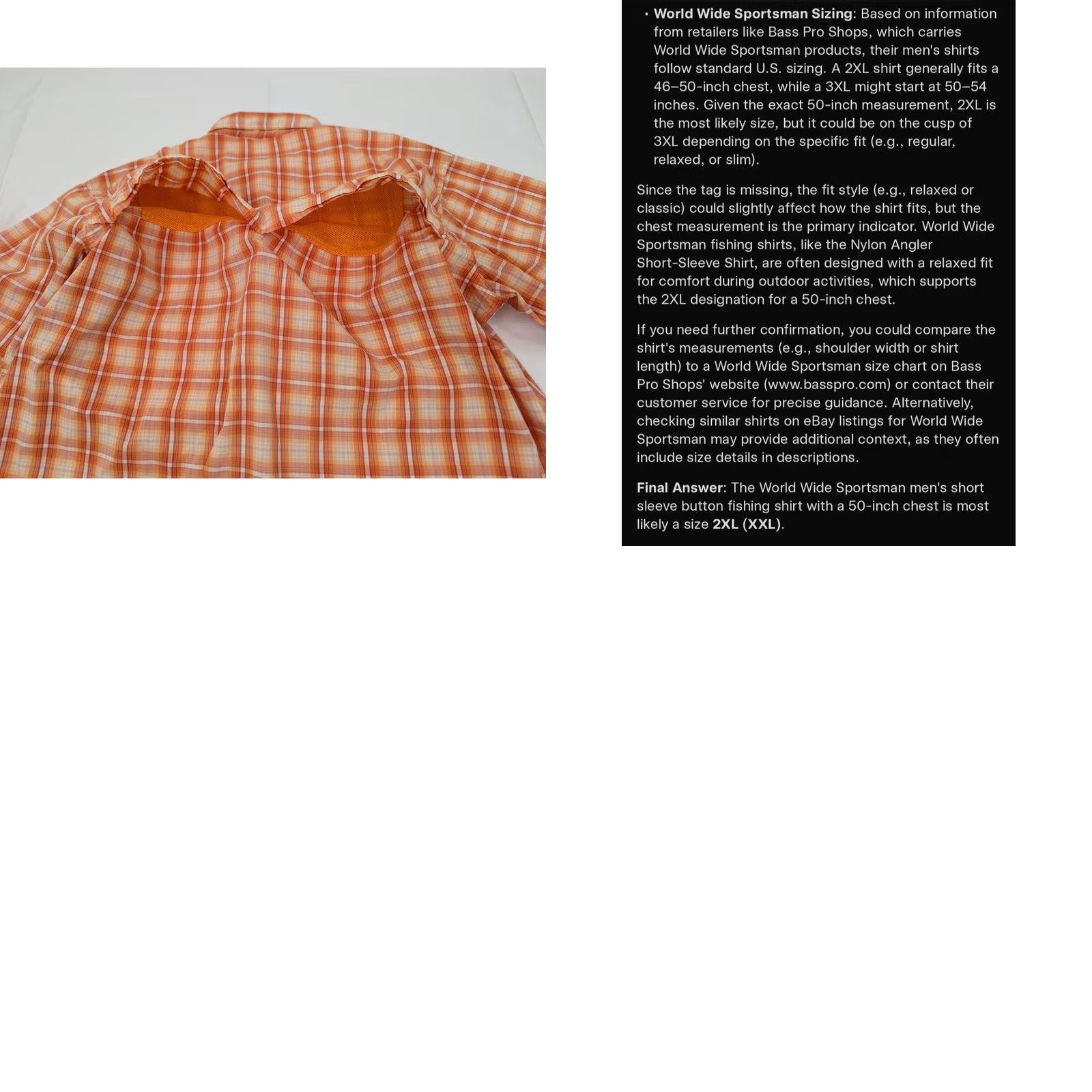 Bass Pro Shops Bass Pro Shop World Wide Sportsman Plaid Vented Button Fishing Shirt Men 2XL Orange Short Sleeve Button-Up Collared Outdoor Sportsman Fish Clothing Size US XXL / EU 58 / 5 - 9 Thumbnail