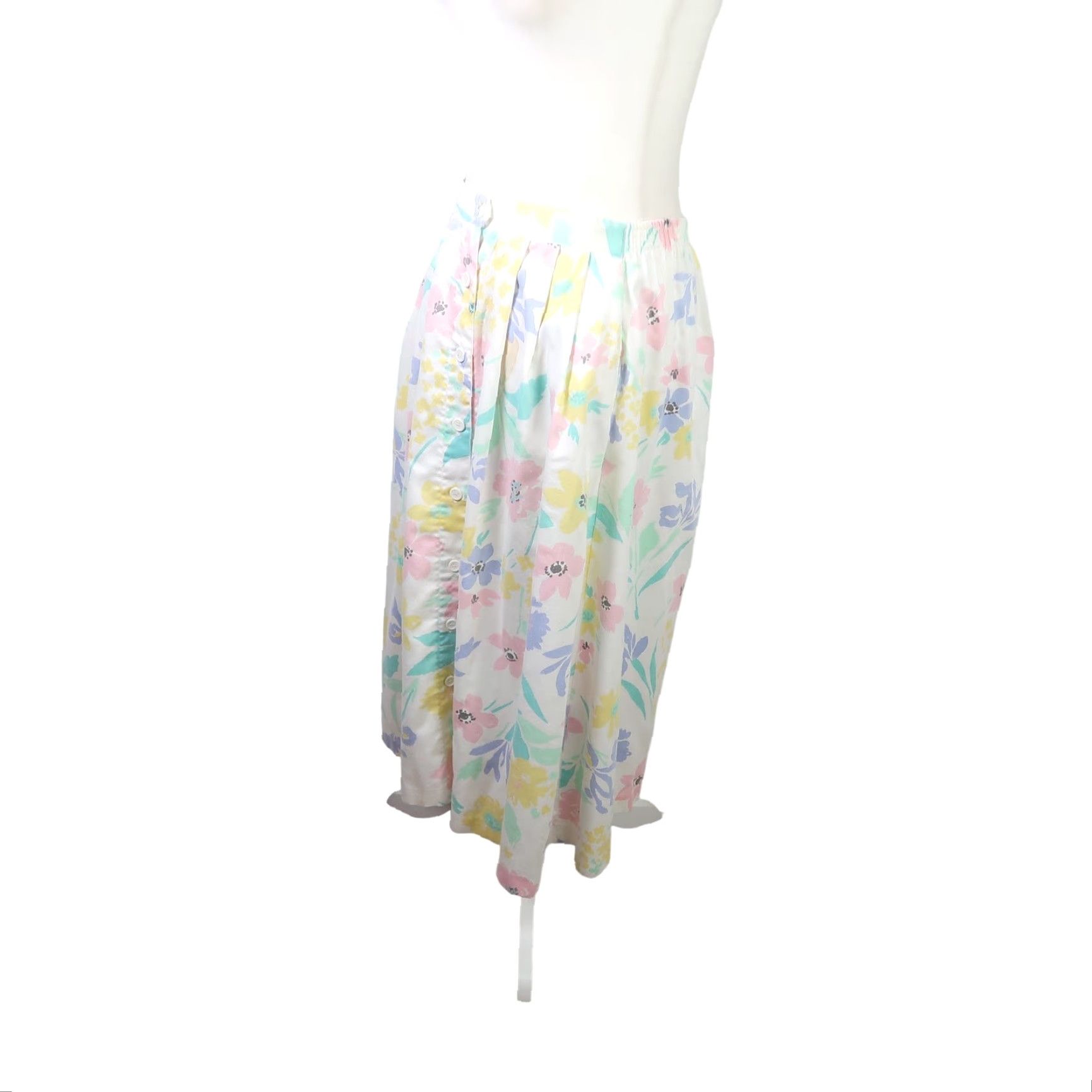 Diane von Furstenberg VINTAGE Diane von Furstenberg White Floral Midi Skirt S Women A-Line Button Front Spring Summer 80s 90s Size 28" / US 6 / IT 42 - 3 Thumbnail