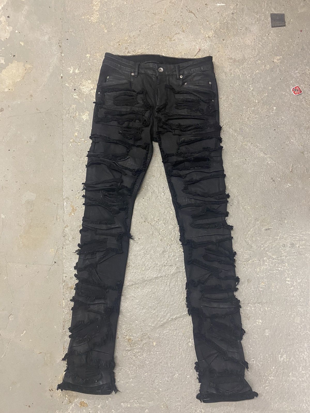 image of Rick Owens Drkshdw Rick Owens Thrashed Tyrone Waxed Denim in Black, Men's (Size 31)