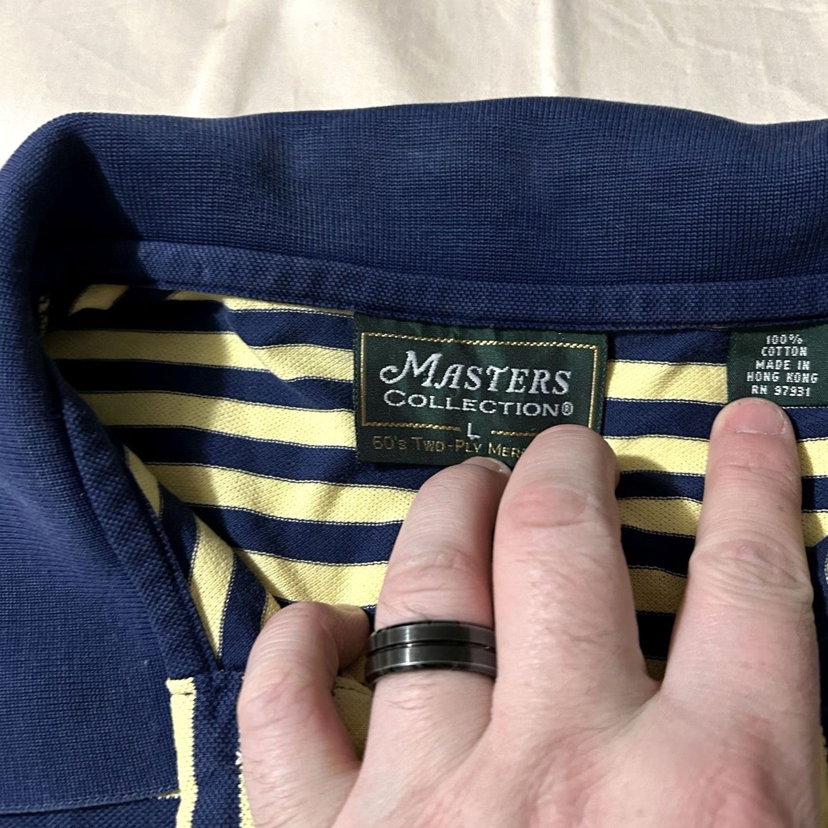 Vintage VINTAGE Masters Golf Polo Striped Yellow Navy L 90s Mens Golf Tournament Polo L Size US L / EU 52-54 / 3 - 4 Thumbnail