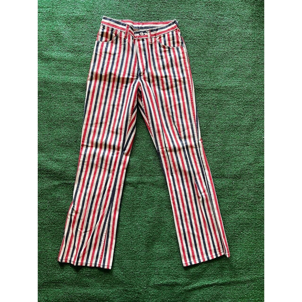 Image of Vintage 70's Blue Bell Maverick Striped Jeans Blue Red White, Men's (Size 30)