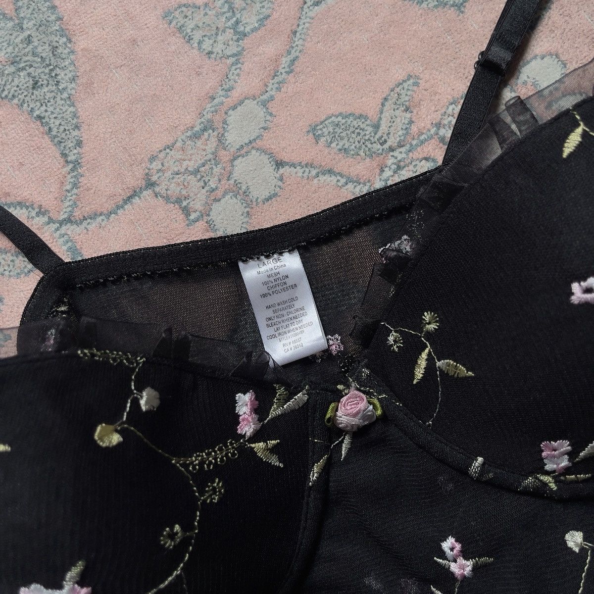 Other Romantic Y2K Black Floral Embroidered Mesh Slip Dress (M–L) Size L / US 10 / IT 46 - 6 Thumbnail