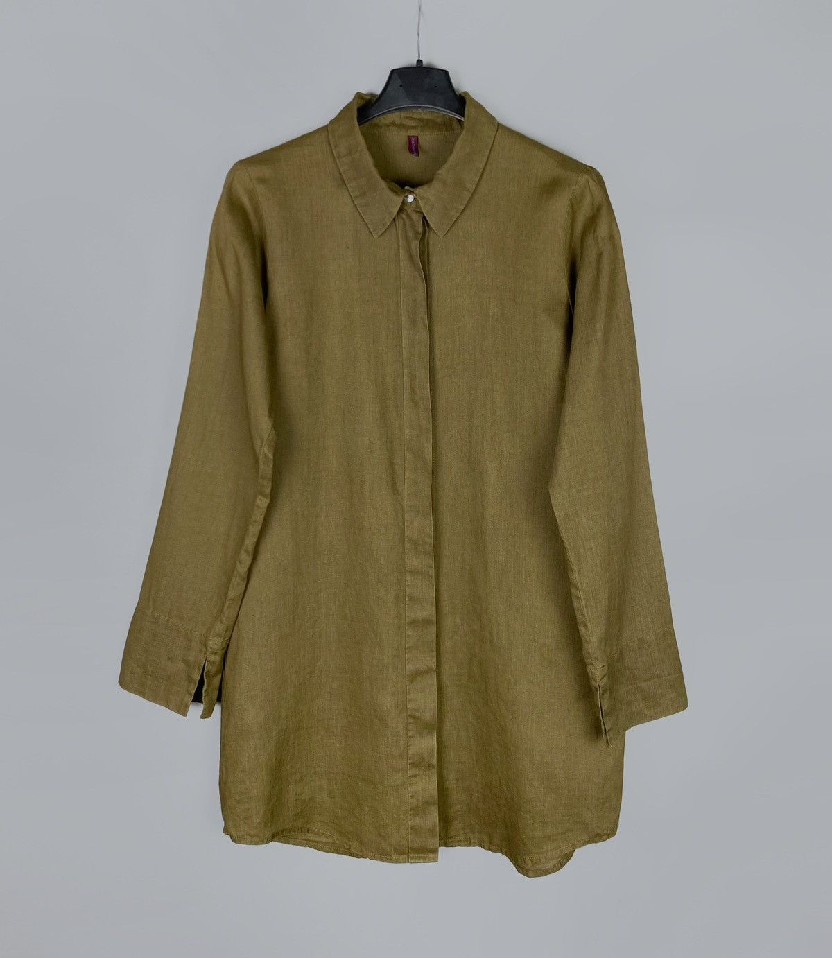 Vintage Women's KATHARINA HOVMAN 100% Linen LS Khaki Shirt US 6 Size M / US 6-8 / IT 42-44 - 5 Thumbnail