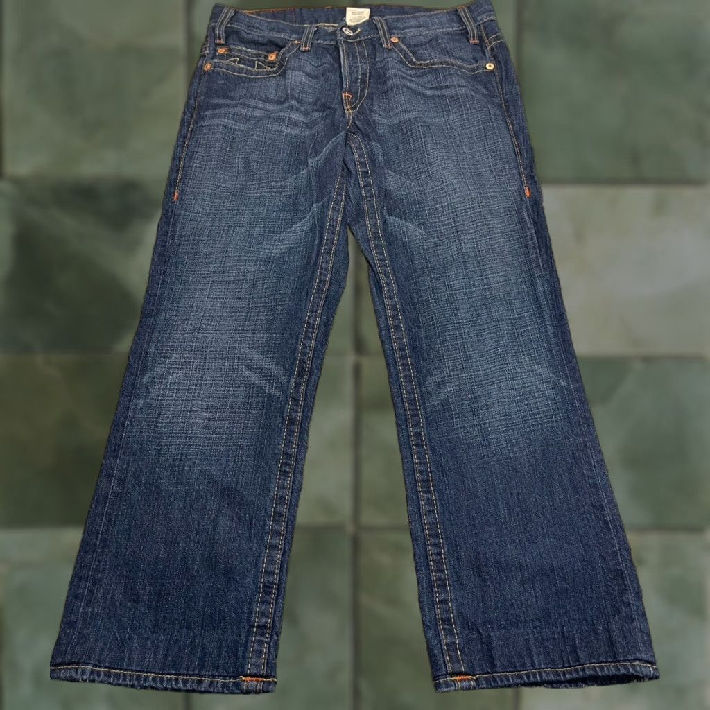 True Religion VINTAGE? Wait, not vintage—True Religion Logan Jeans Button Fly 35 x 28.5 Men's Blue USA Straight Denim Jeans Size US 35 - 1 Thumbnail