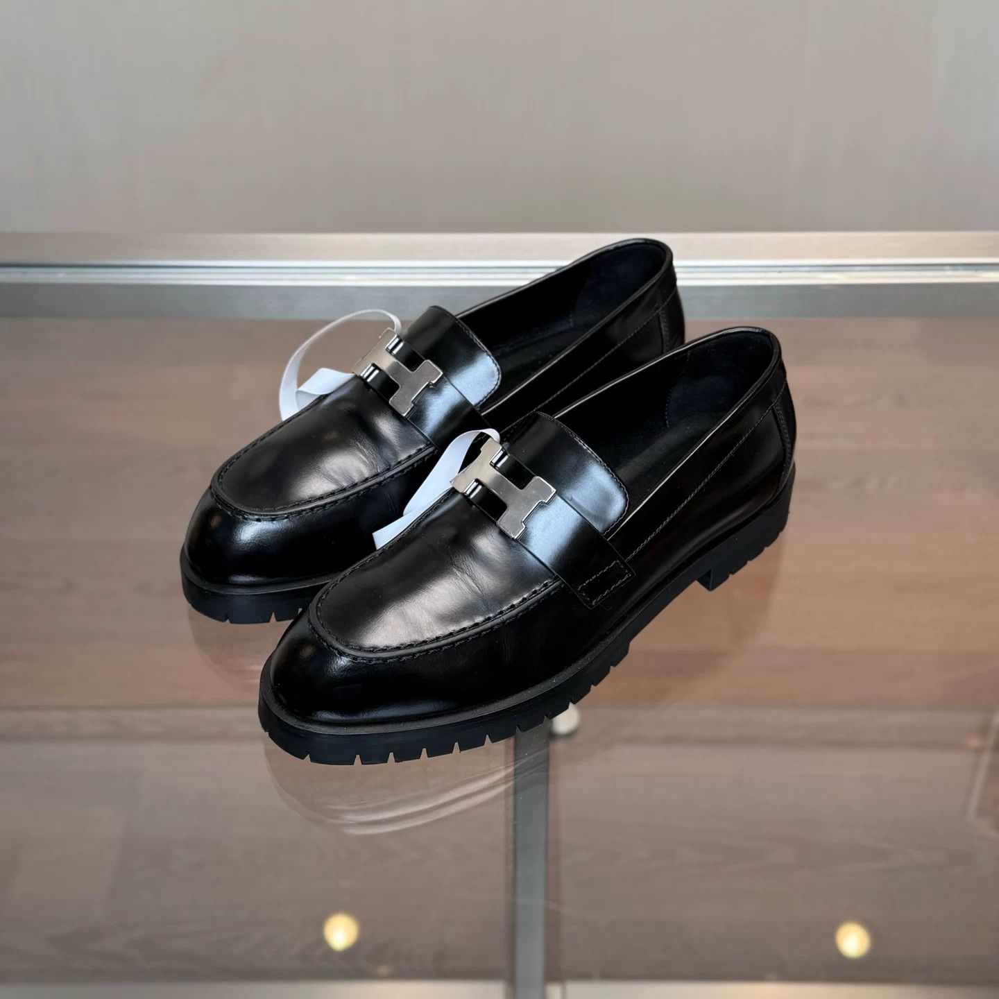 Hermes Hermes Faubourg Black Silver Buckle Loafers Size US 5 / IT 35 - 1 Thumbnail