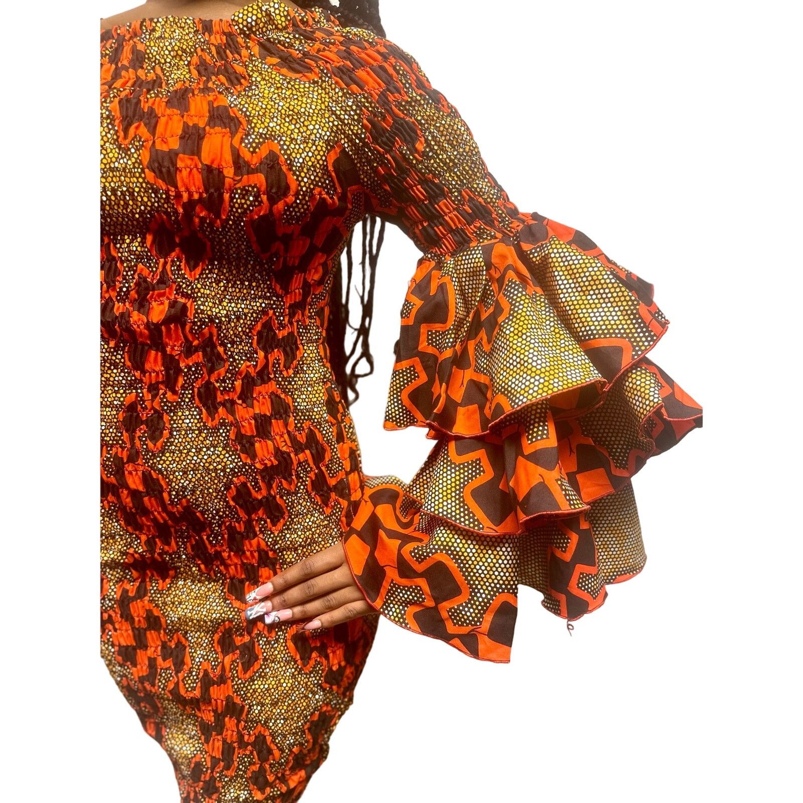 Other Black & Red African bodycon midi dress ruffle 70s sleeves Size S / US 4 / IT 40 - 3 Thumbnail