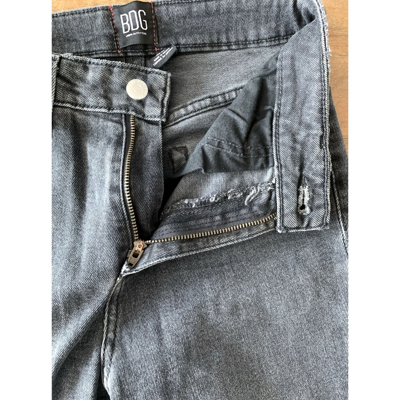 Bdg BDG Urban Outfitters Kick Flare High Rise Cropped Jeans Women 25 Black Denim 24x24.5 5-Pocket Distressed Logo Logo Zip Button Regular Vintage No Size 42" / US 20 - 4 Thumbnail