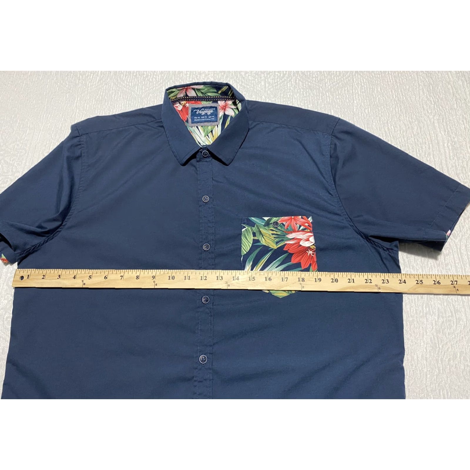 Vintage Voyage Shirt Mens XL Navy Blue Floral Pocket Short Sleeve Button Up Casual Size US XL / EU 56 / 4 - 4 Thumbnail