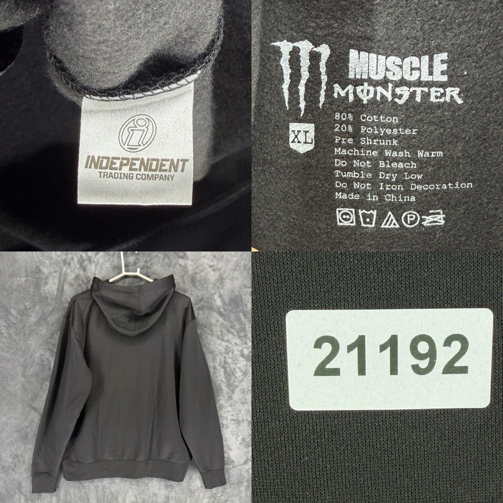Vintage Monster Energy Muscle Monster Hoodie Mens XL Black Full Zip Sweatshirt Fleece Size US XL / EU 56 / 4 - 8 Thumbnail