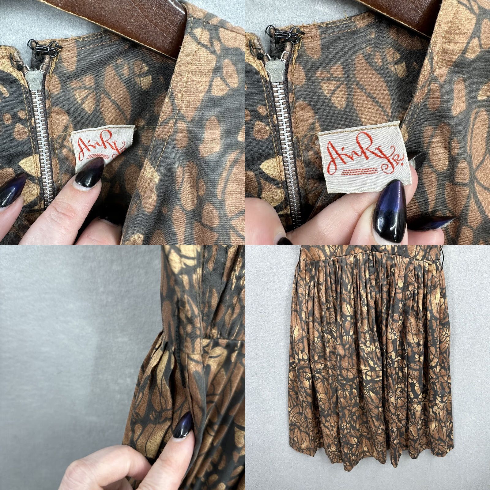 Vintage VINTAGE AnR Jr. Brown Tea Dress S Pintuck Fit Flare Cocktail 1950s Retro Art Deco Womens Size S / US 4 / IT 40 - 8 Thumbnail