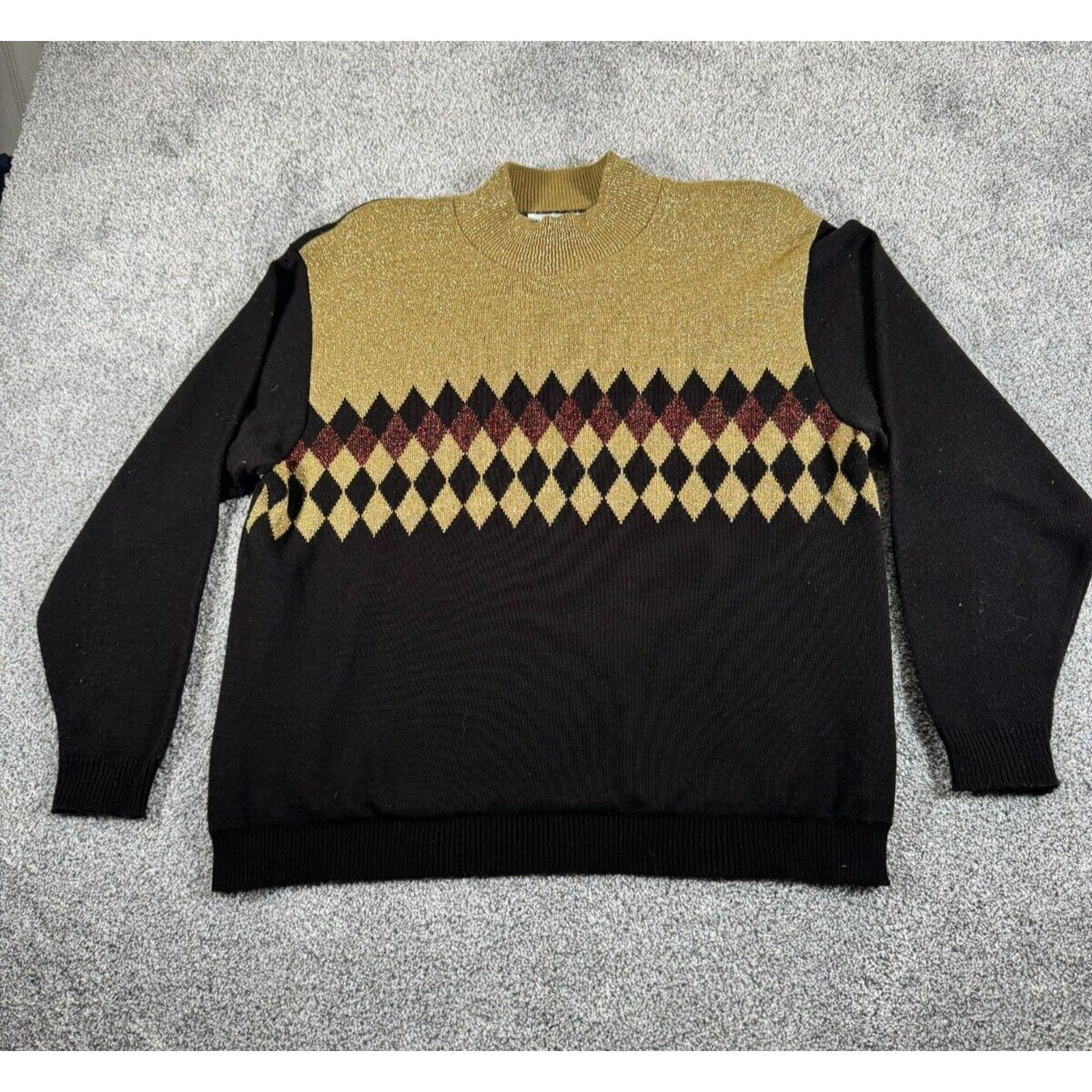 Other Vintage 80s 90s Sweater Women XL Argyle Sparkly Vintage Chic Size XL / US 12-14 / IT 48-50 - 1 Thumbnail