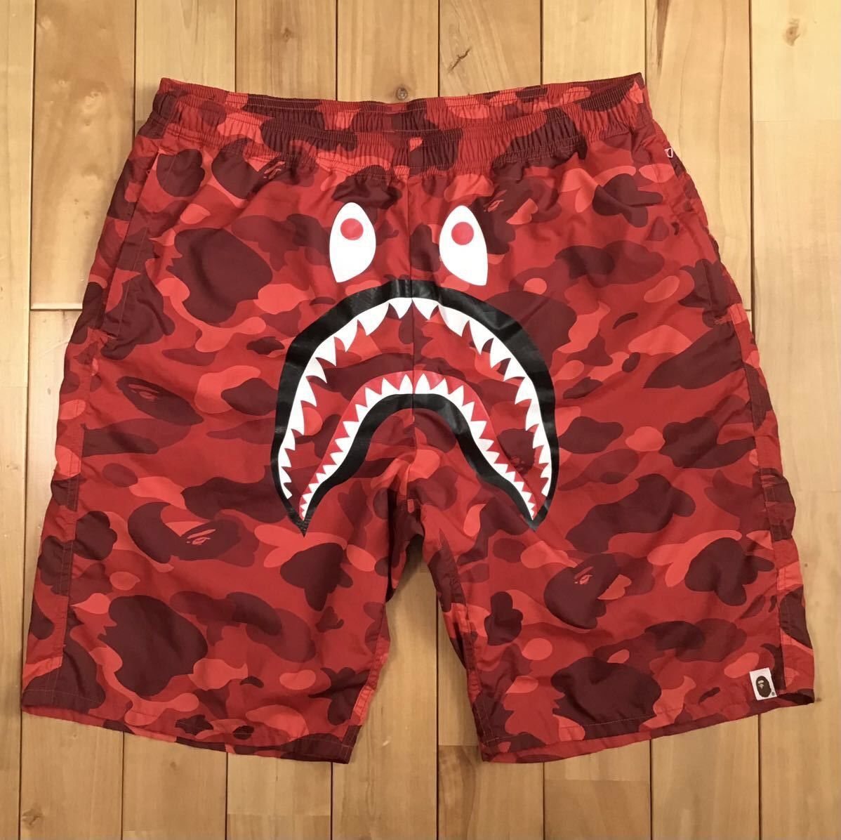 Image of 2Xl Bape Red Camo Shark Beach Shorts A Bathing Ape , Men's (Size 38)