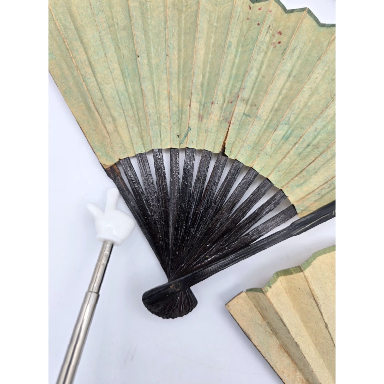 Vintage VTG 3 Lot Matching Chinese Folding Hand Fans Handmade Painted Rice/Bamboo Paper Fans Size ONE SIZE - 7 Thumbnail