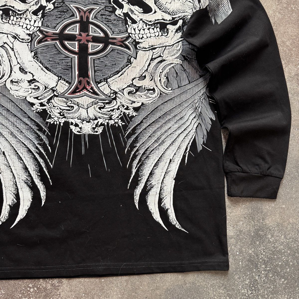 If Six Was Nine Y2K Affliction Style Skull Printed Gothic Long Sleeve Shirt Size US S / EU 44-46 / 1 - 6 Thumbnail