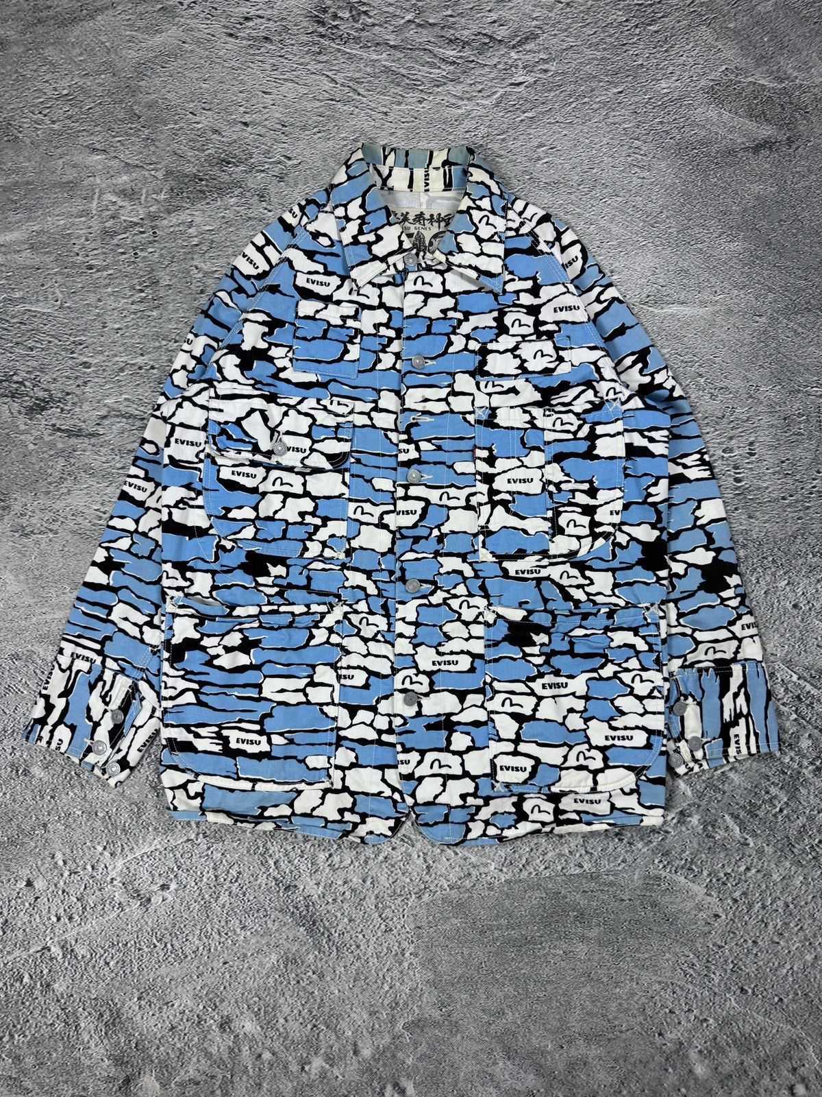 Evisu Evisu Japan vintage denim jacket blue white sky camo Size US XL / EU 56 / 4 - 1 Thumbnail